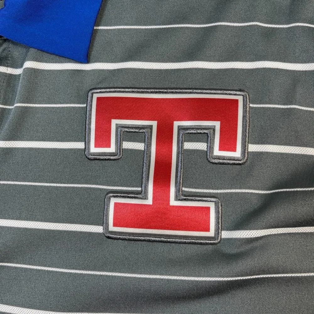 Nike Texas Rangers Polo Shirt Mens XL Grey Stripe Cooperstown Collection Dri-FIT
